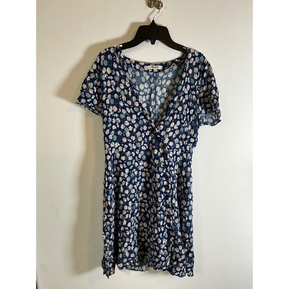 Madewell Navy Blue Daisy Floral Button Front Mini Dress V-Neck Short Sleeve 6